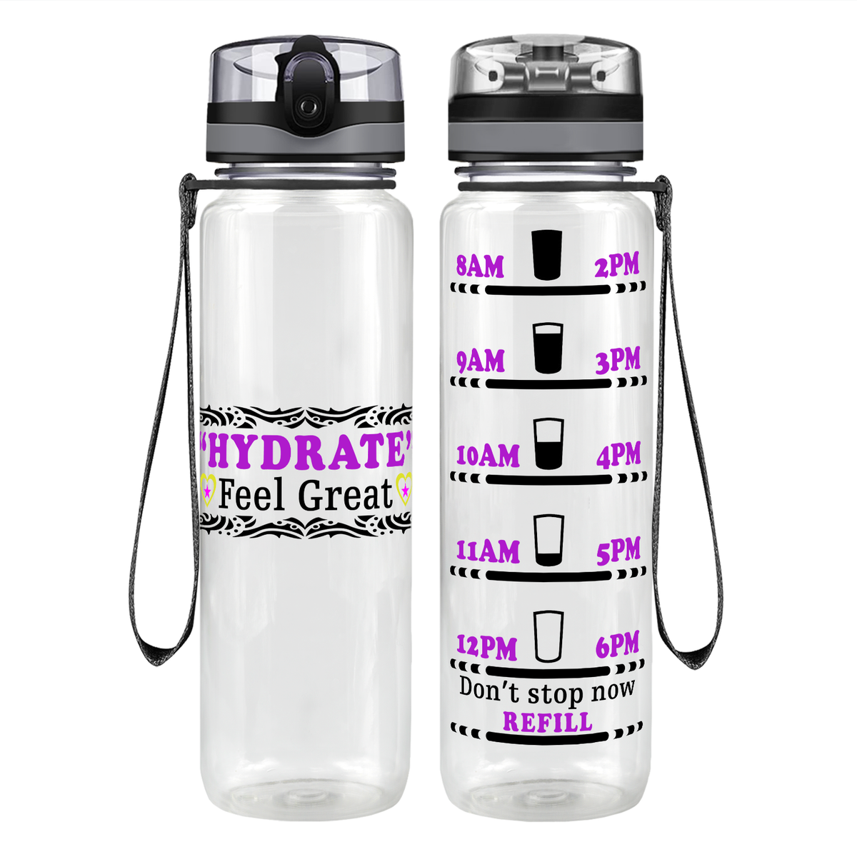 Hydrate to Feel Great on 32 oz Motivational Tracking Water Bottle