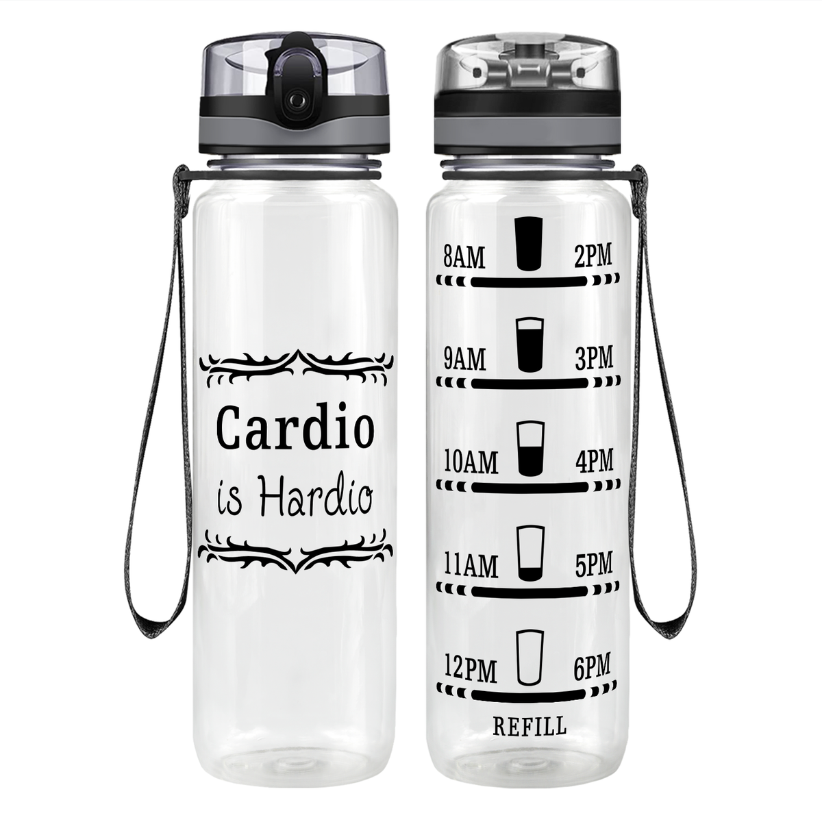 Cardio is Hardio on 32 oz Motivational Tracking Water Bottle