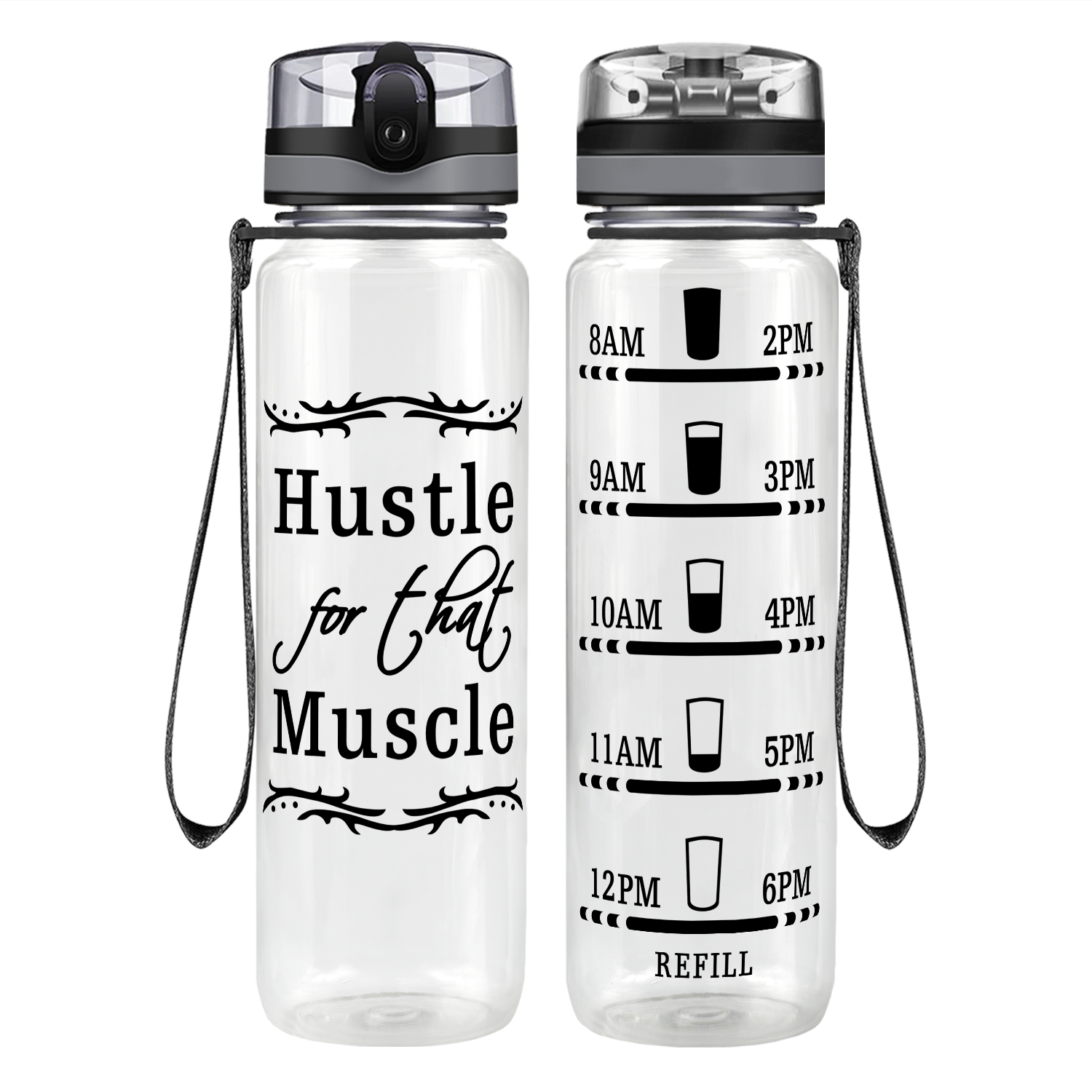 Hustle For That Muscle Motivational Tracking Water Bottle