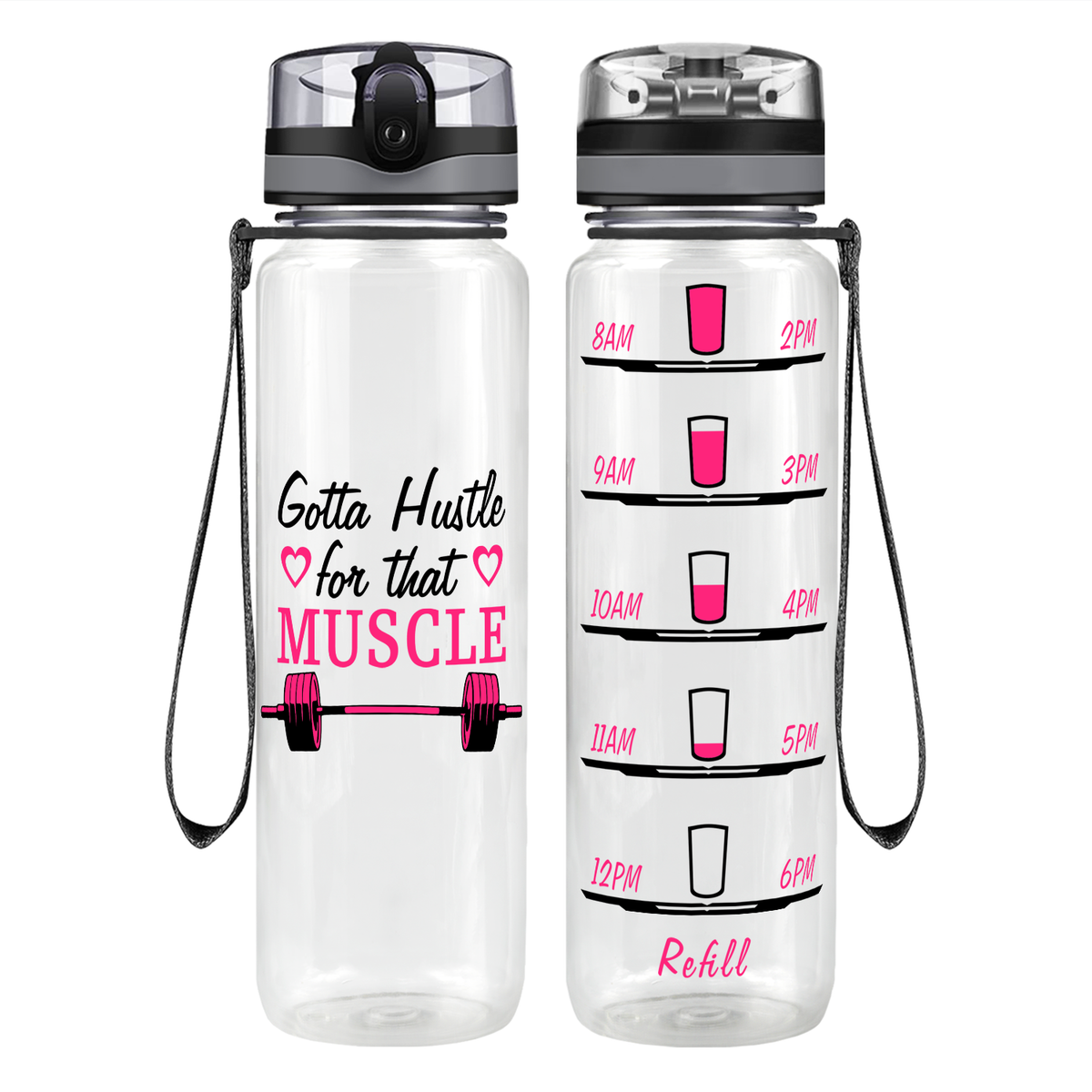 Heart Hustle For Muscle on 32 oz Motivational Tracking Water Bottle