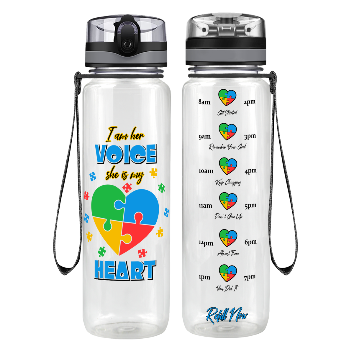 She is My Heart Autism Puzzle on 32 oz Motivational Tracking Water Bottle