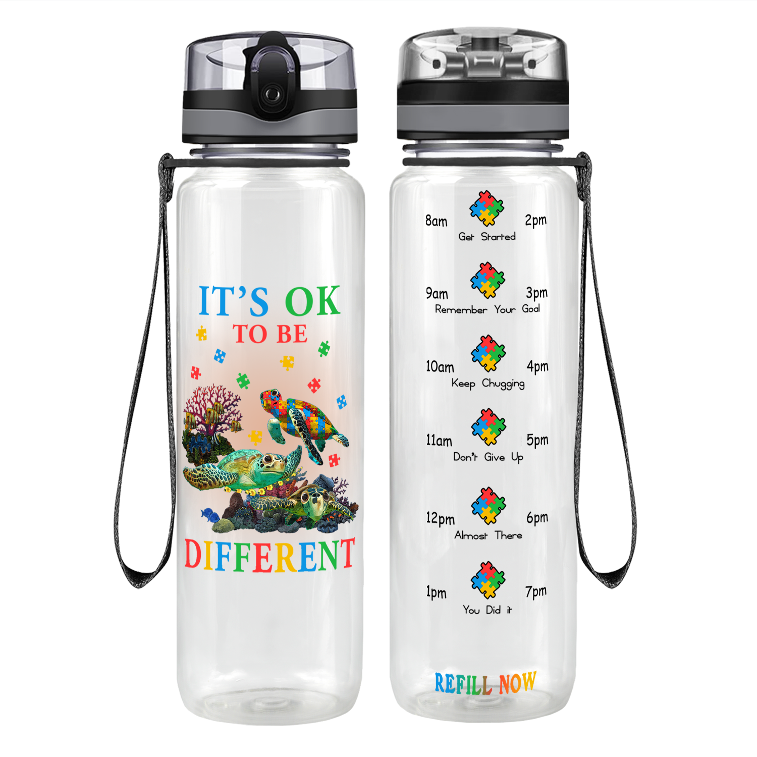 Okay To Be Different Autism Turtle Motivational Tracking Water Bottle