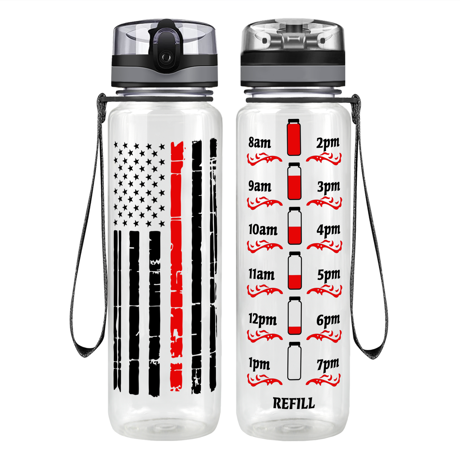 Distressed Thin Red Line Flag Motivational Tracking Water Bottle