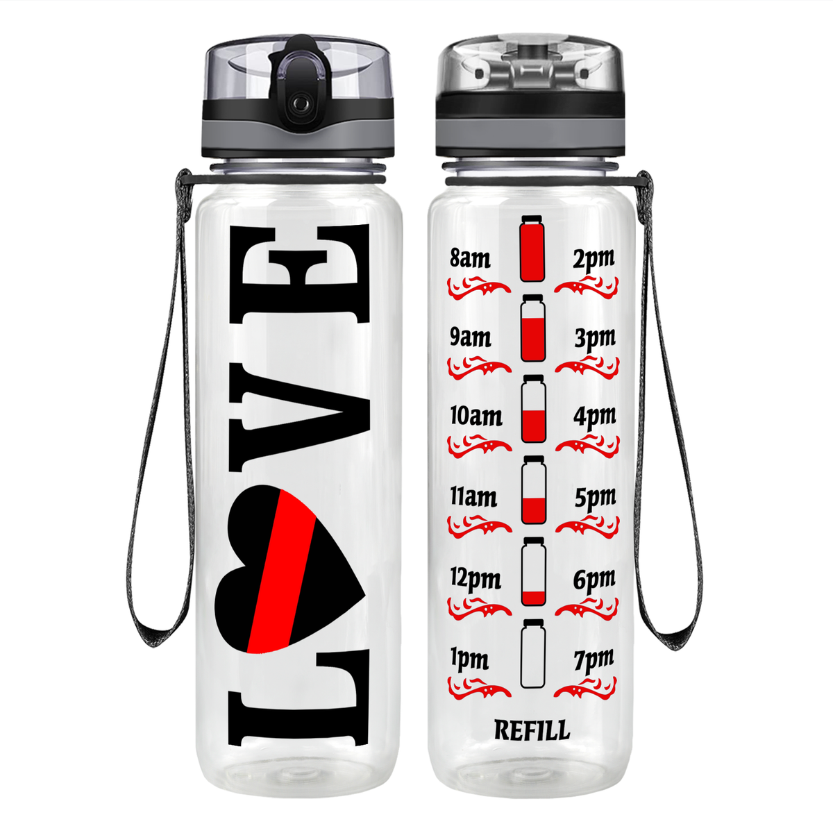 Firefighter Love on 32 oz Motivational Tracking Water Bottle