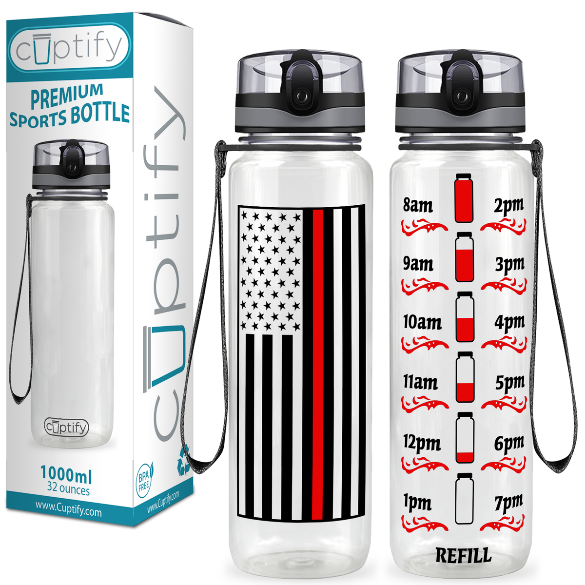 Thin Red Line Flag 32 oz Motivational Tracking Firefighter Water Bottle