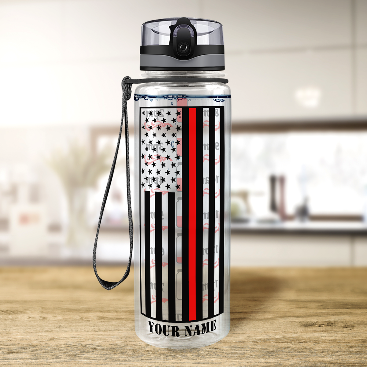 Personalized Thin Red Line Flag 32 oz Motivational Tracking Firefighter Water Bottle