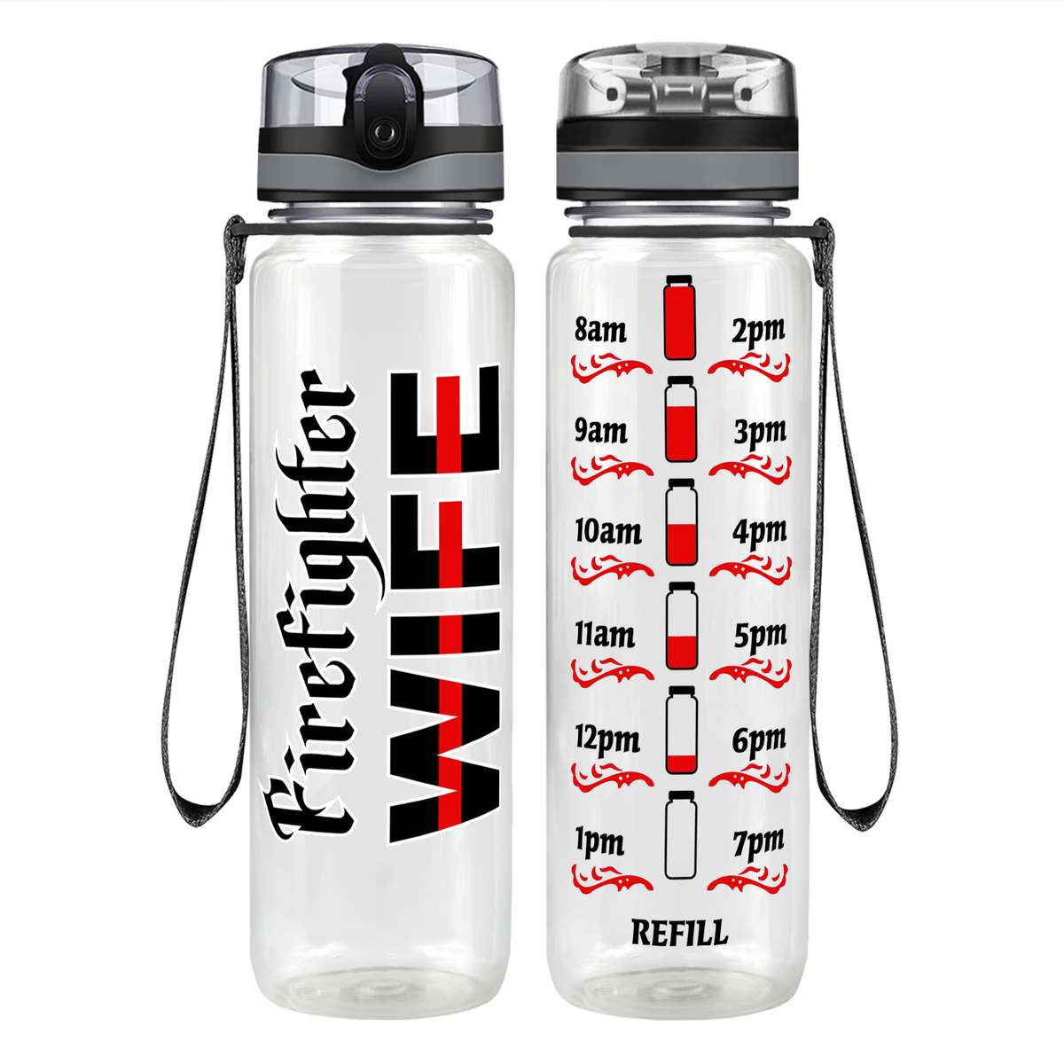Firefighter Wife on 32 oz Motivational Tracking Water Bottle