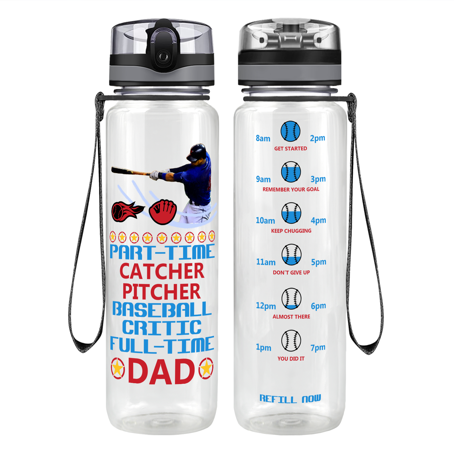 Part-Time Catcher Pitcher Full Time Dad on 32 oz Motivational Tracking Water Bottle