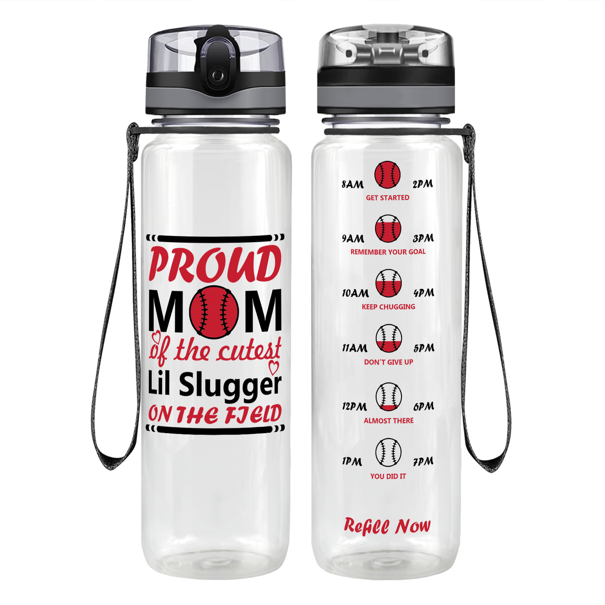 Proud Baseball Mom on 32 oz Motivational Tracking Water Bottle
