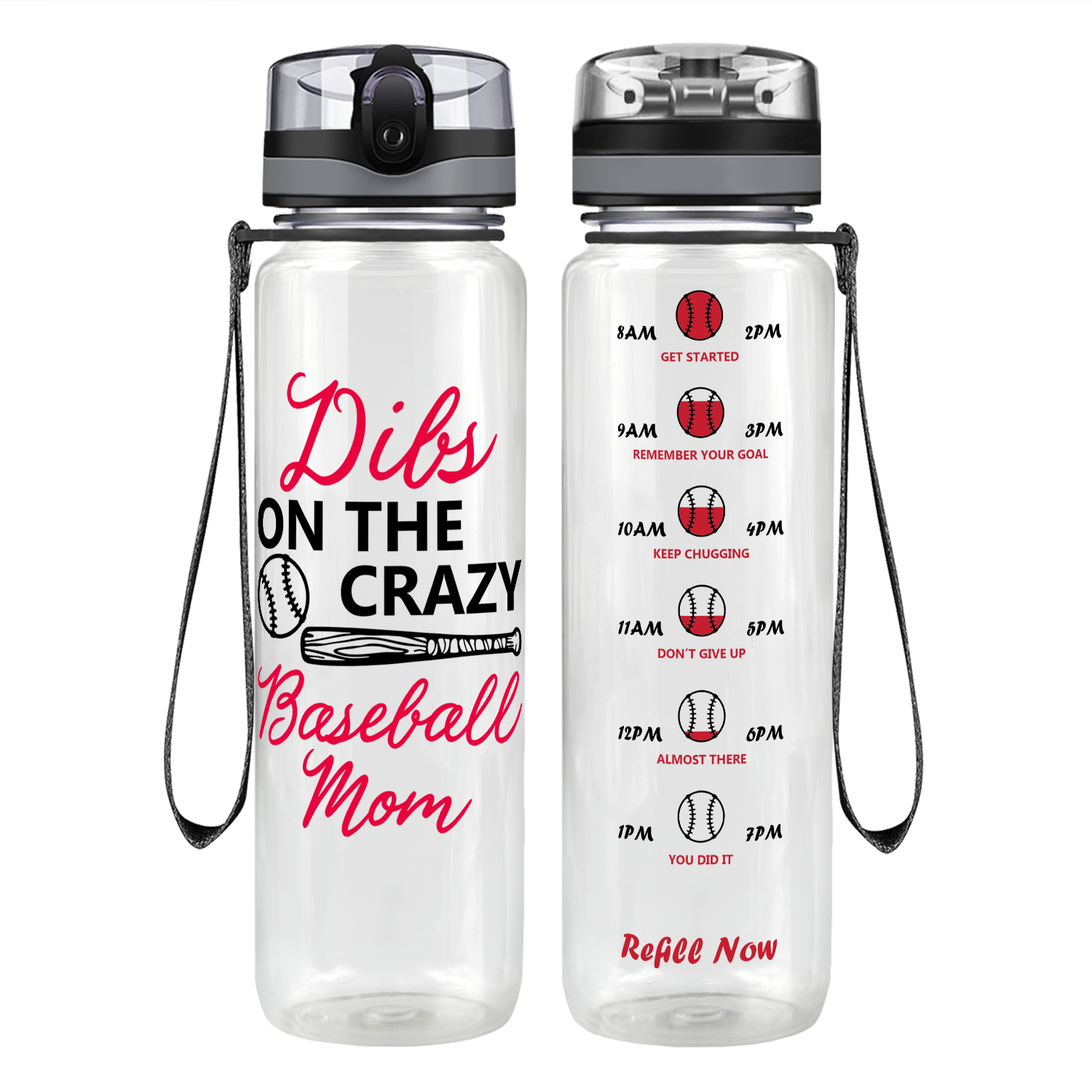 Crazy Baseball Mom on 32 oz Motivational Tracking Water Bottle
