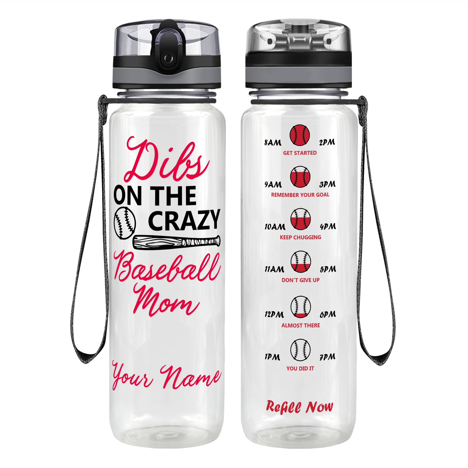 Personalized Crazy Baseball Mom on 32 oz Motivational Tracking Water Bottle