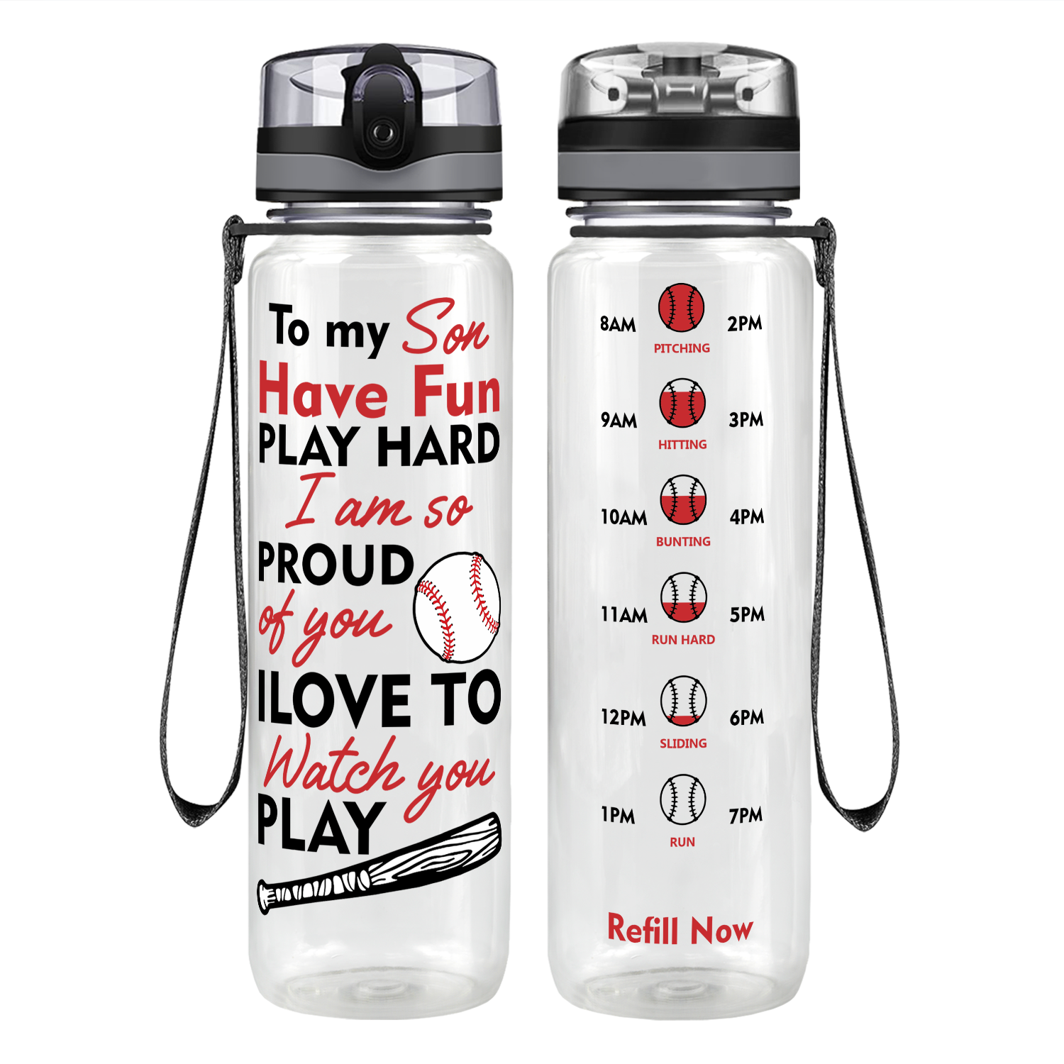 Play Hard Son Baseball on 32 oz Motivational Tracking Water Bottle - Cuptify