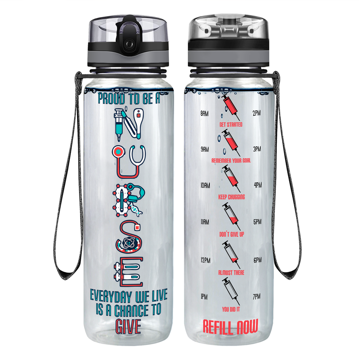 Proud to be a Nurse on 32oz Motivational Tracking Water Bottle