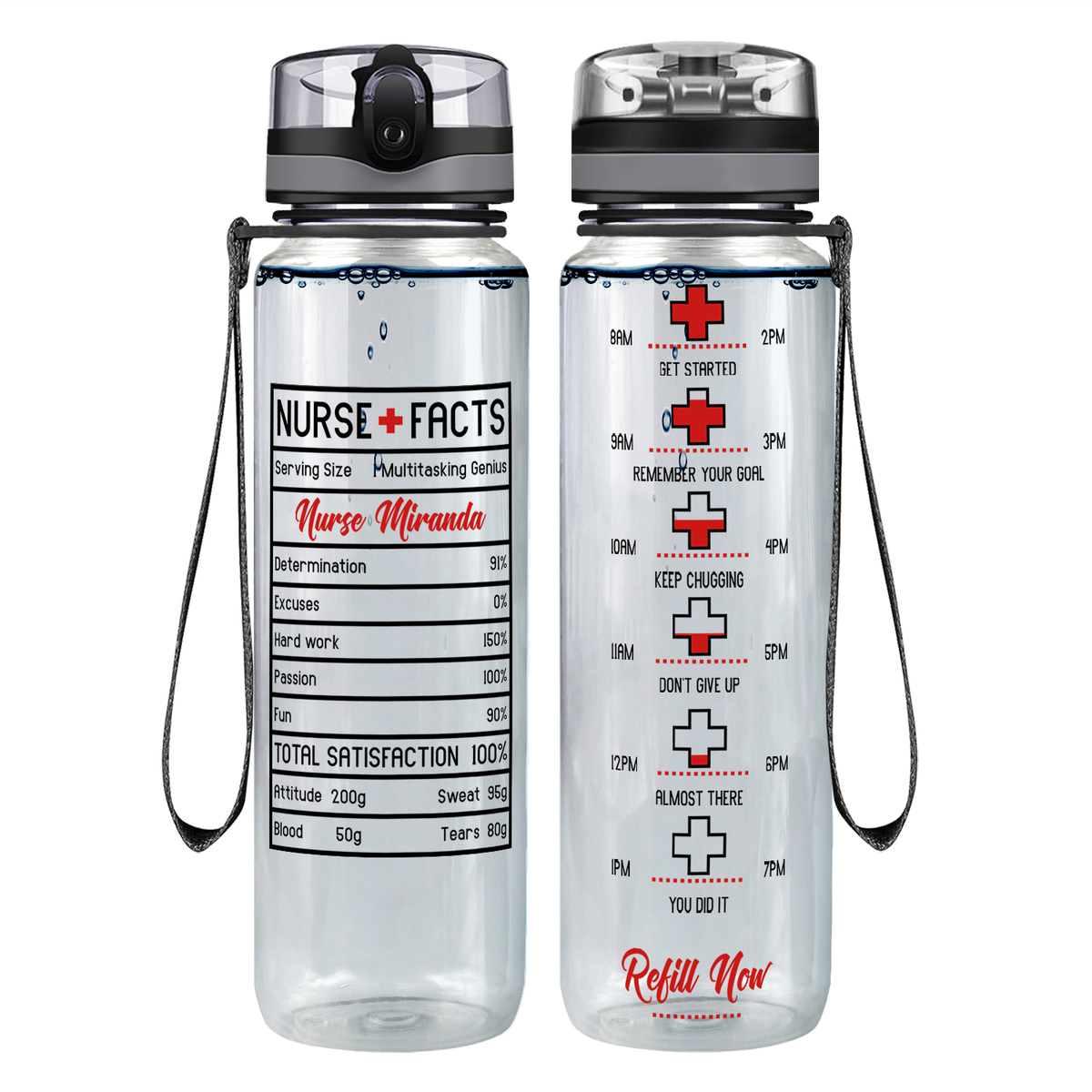 Personalized Nurse Facts on 32oz Motivational Tracking Water Bottle