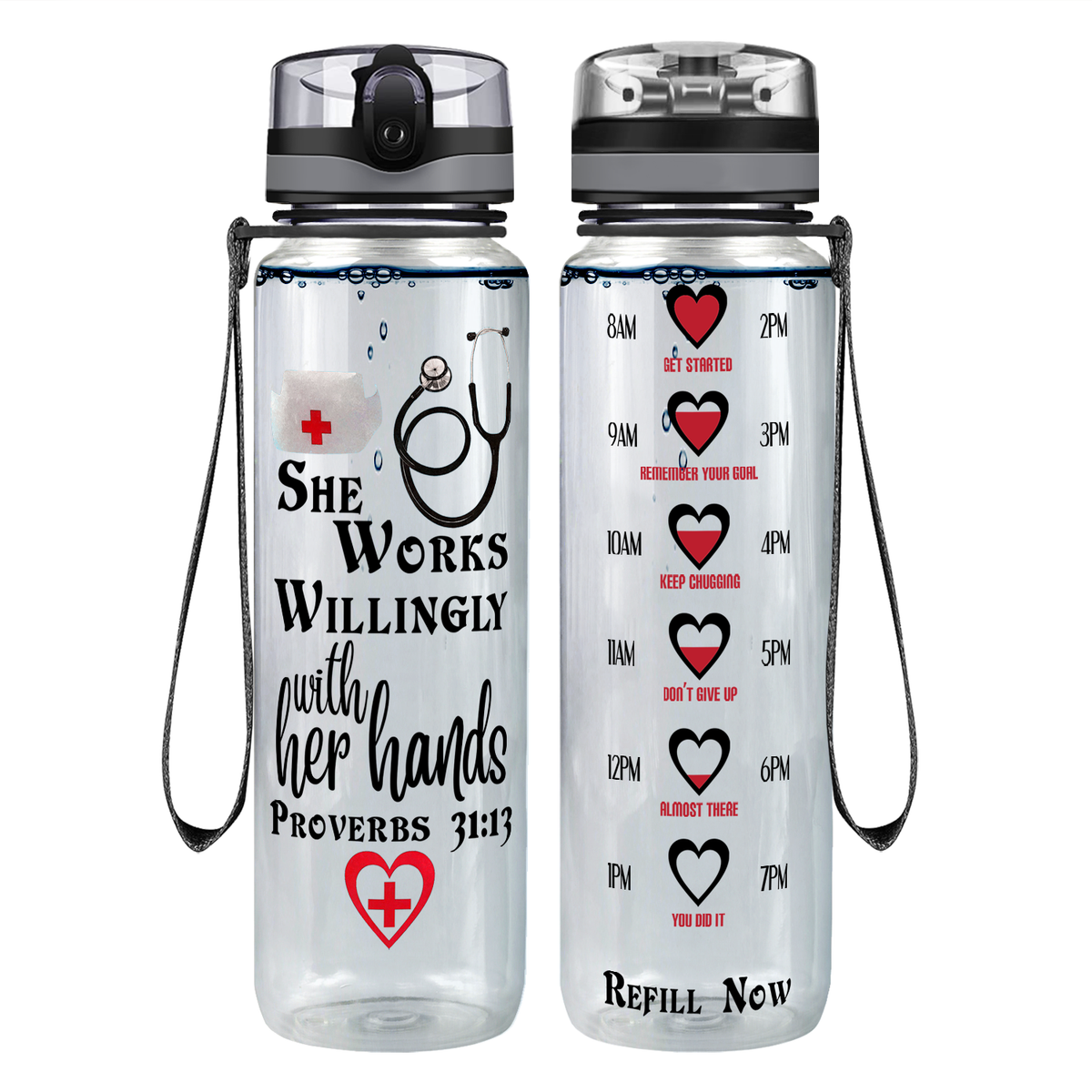 She Works Willingly with Her Hands on 32oz Motivational Nurse Water Bottle
