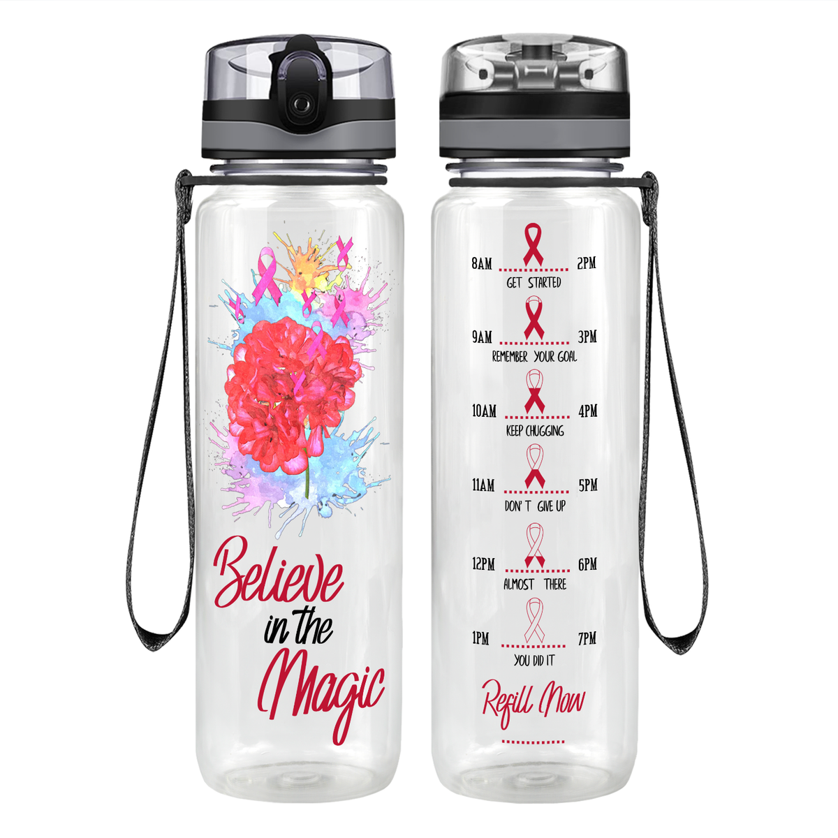 Believe in the Magic on 32 oz Motivational Tracking Water Bottle