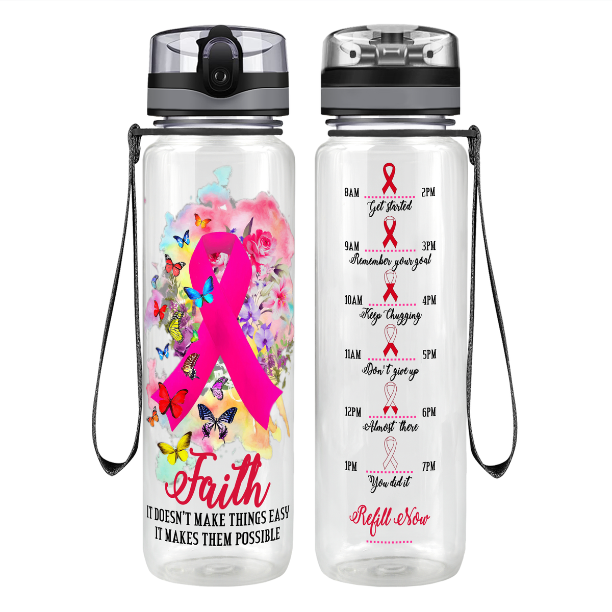 Faith It Doesn’t Make Things Easy on 32 oz Motivational Tracking Water Bottle