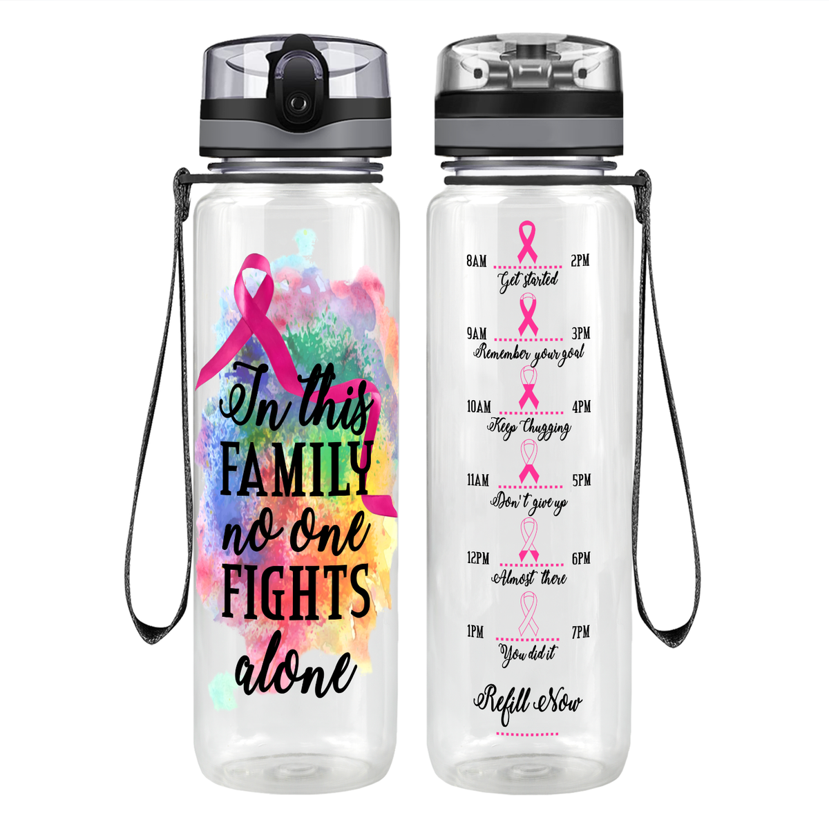 In this Family No One Fights Alone Motivational Tracking Water Bottle