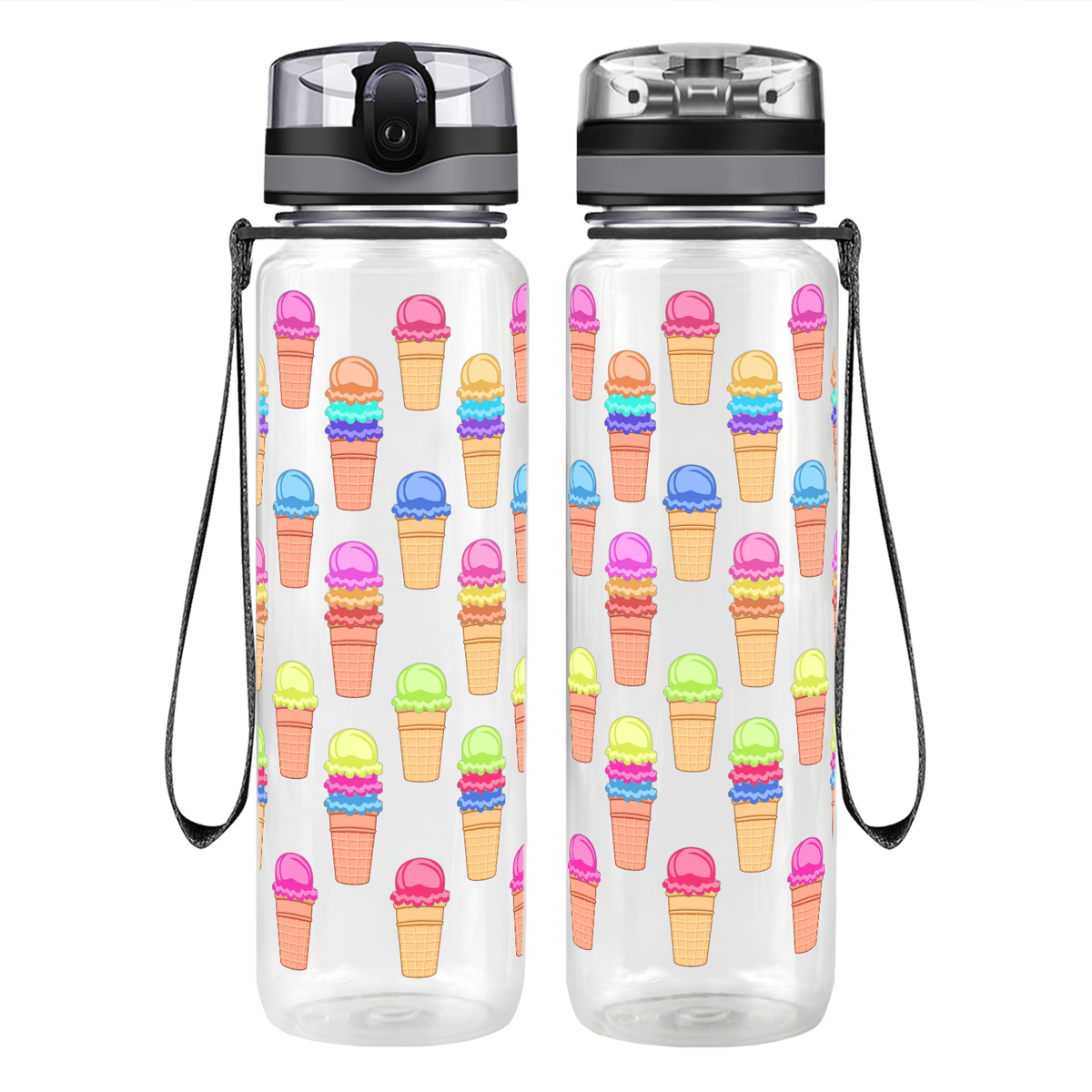 Colorful Ice Cream Cones Motivational Tracking Water Bottle