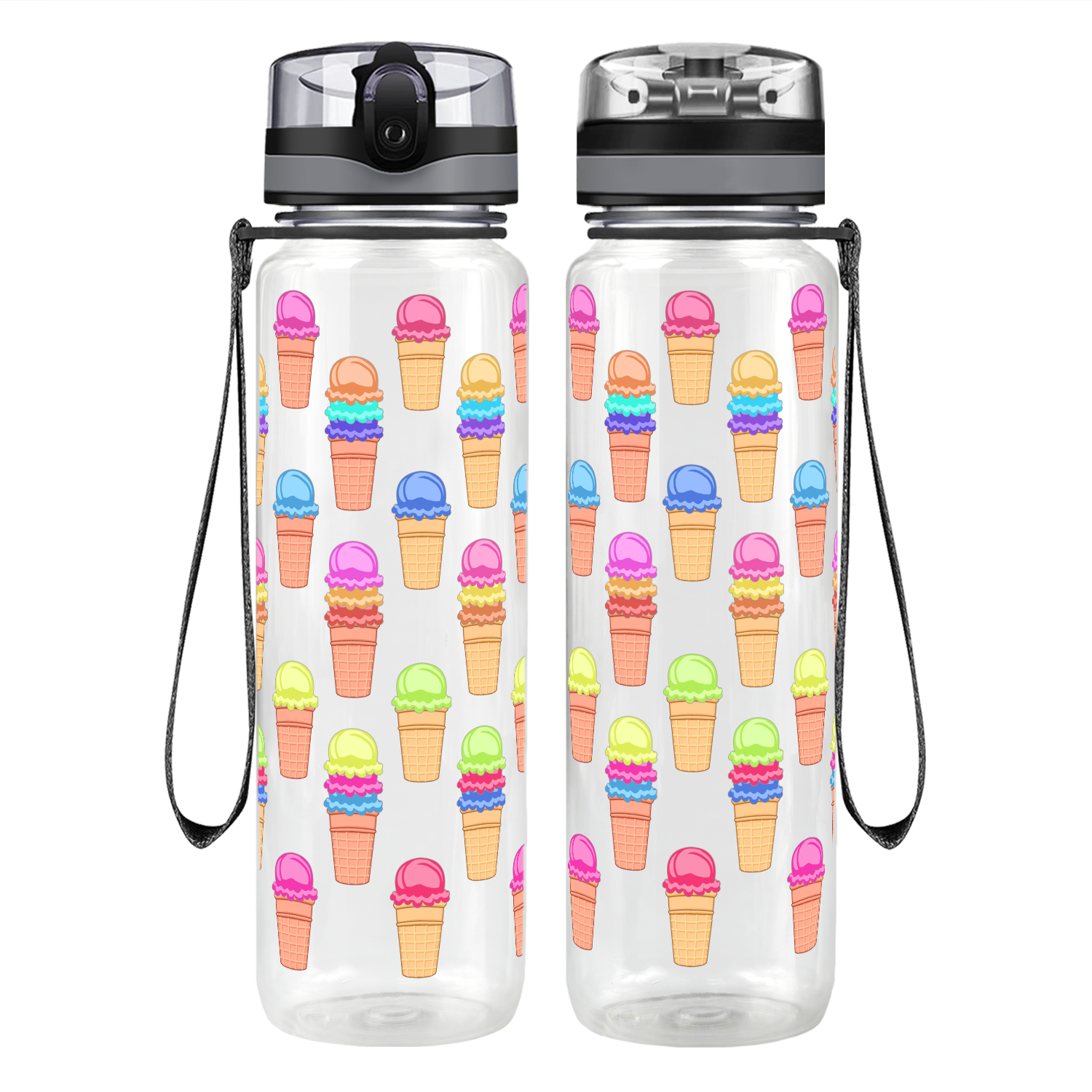 Colorful Ice Cream Cones Motivational Tracking Water Bottle