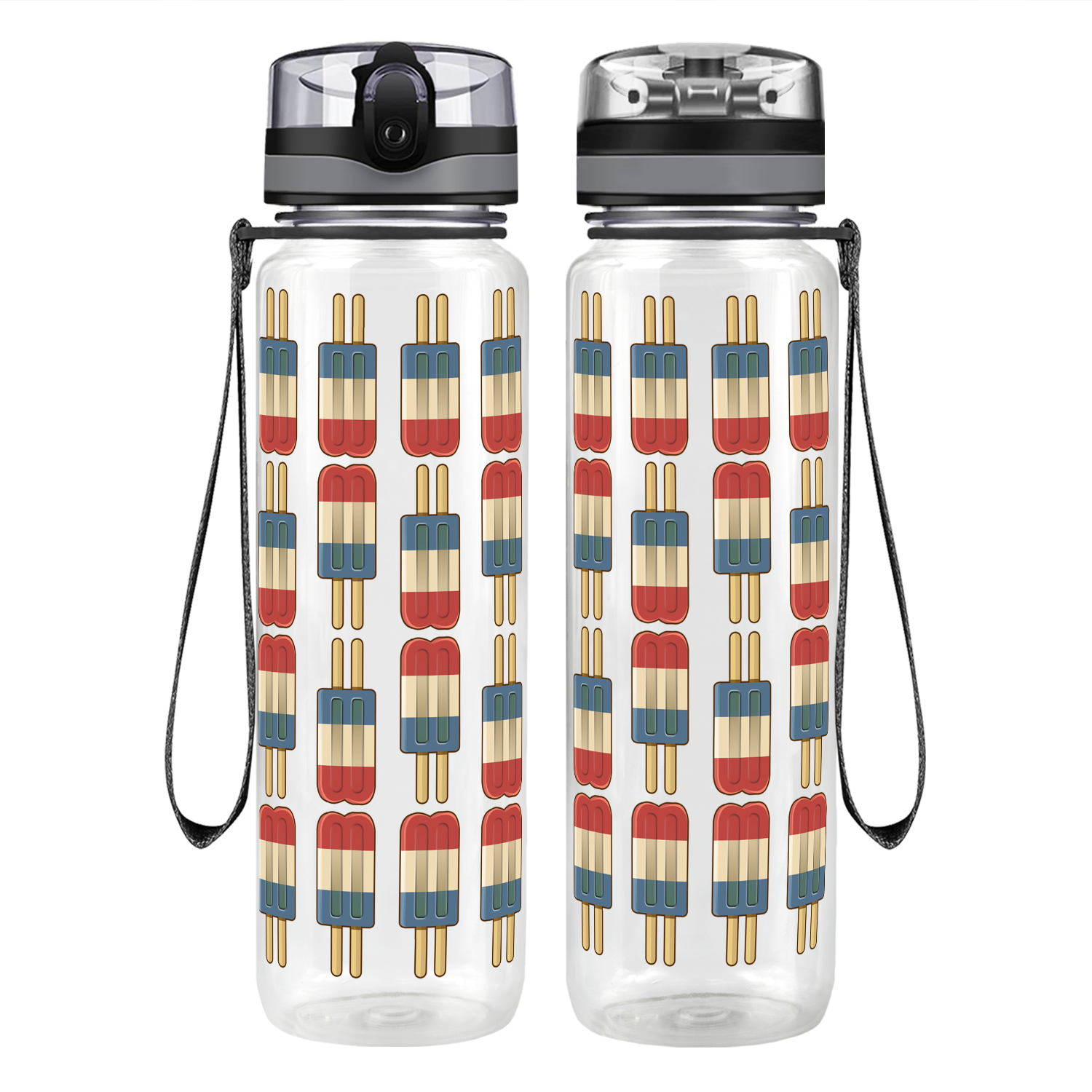 Red White Blue Popsicles Motivational Tracking Water Bottle