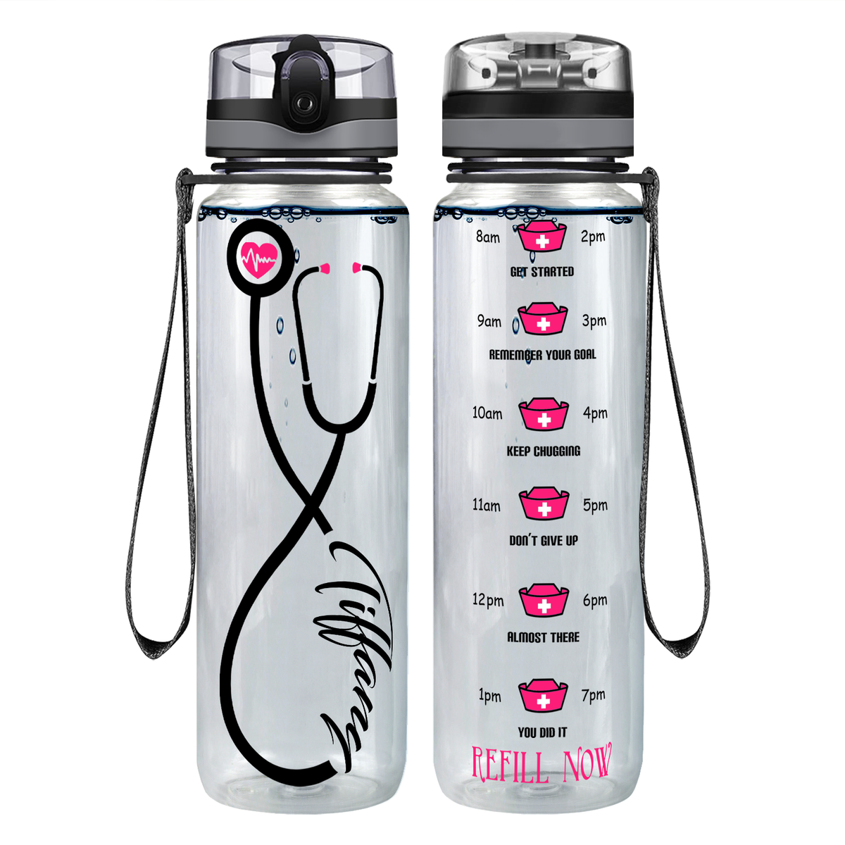 Personalized Nurse Stethoscope Pink on 32oz Water Bottle