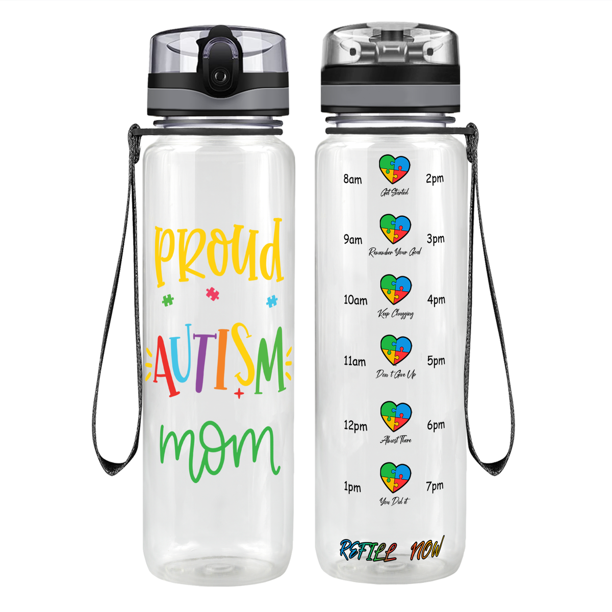 Proud Autism Mom on 32 oz Motivational Tracking Water Bottle