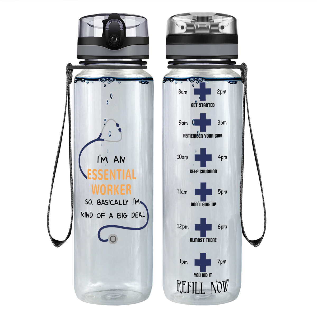 Essential Worker on 32oz Motivational Tracking Nurse Water Bottle