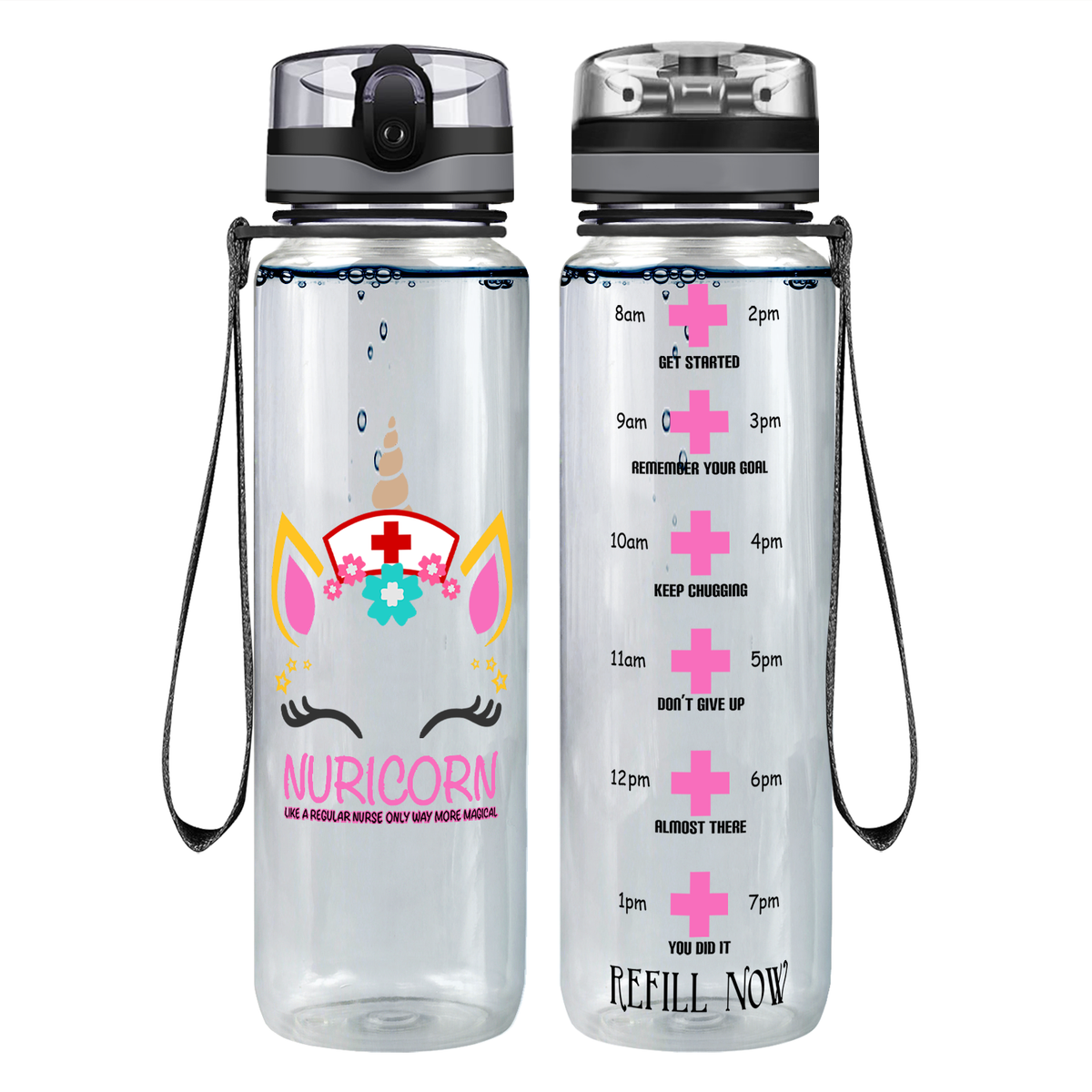 Nuricorn Face on 32oz Motivational Nurse Water Bottle
