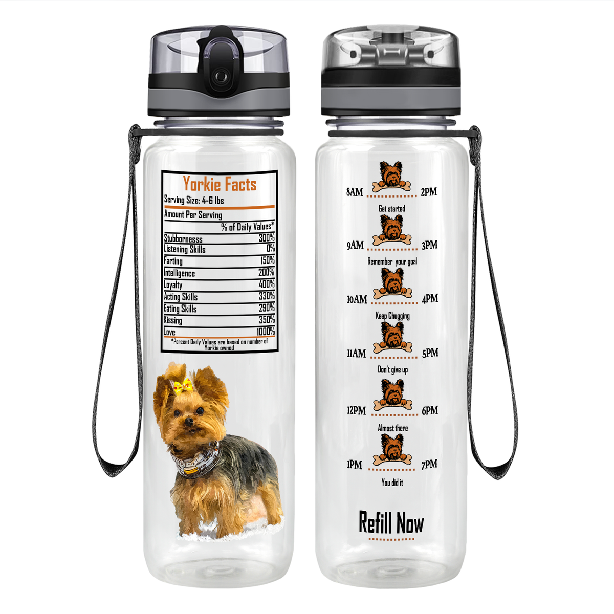 Yorkie Facts on 32 oz Motivational Tracking Water Bottle
