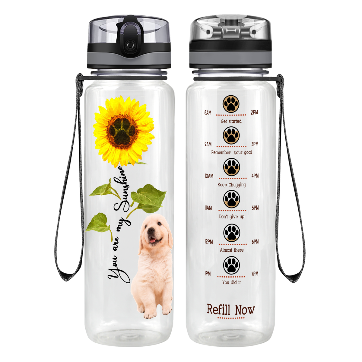Golden Retriever You are my Sunshine on 32 oz Motivational Tracking Water Bottle