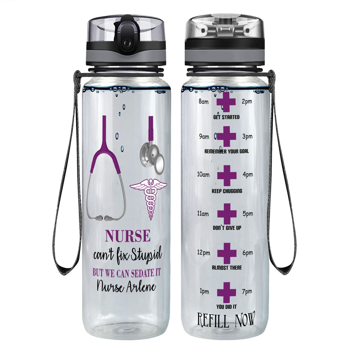 Personalized Can't Fix Stupid on 32oz Tracking Nurse Water Bottle