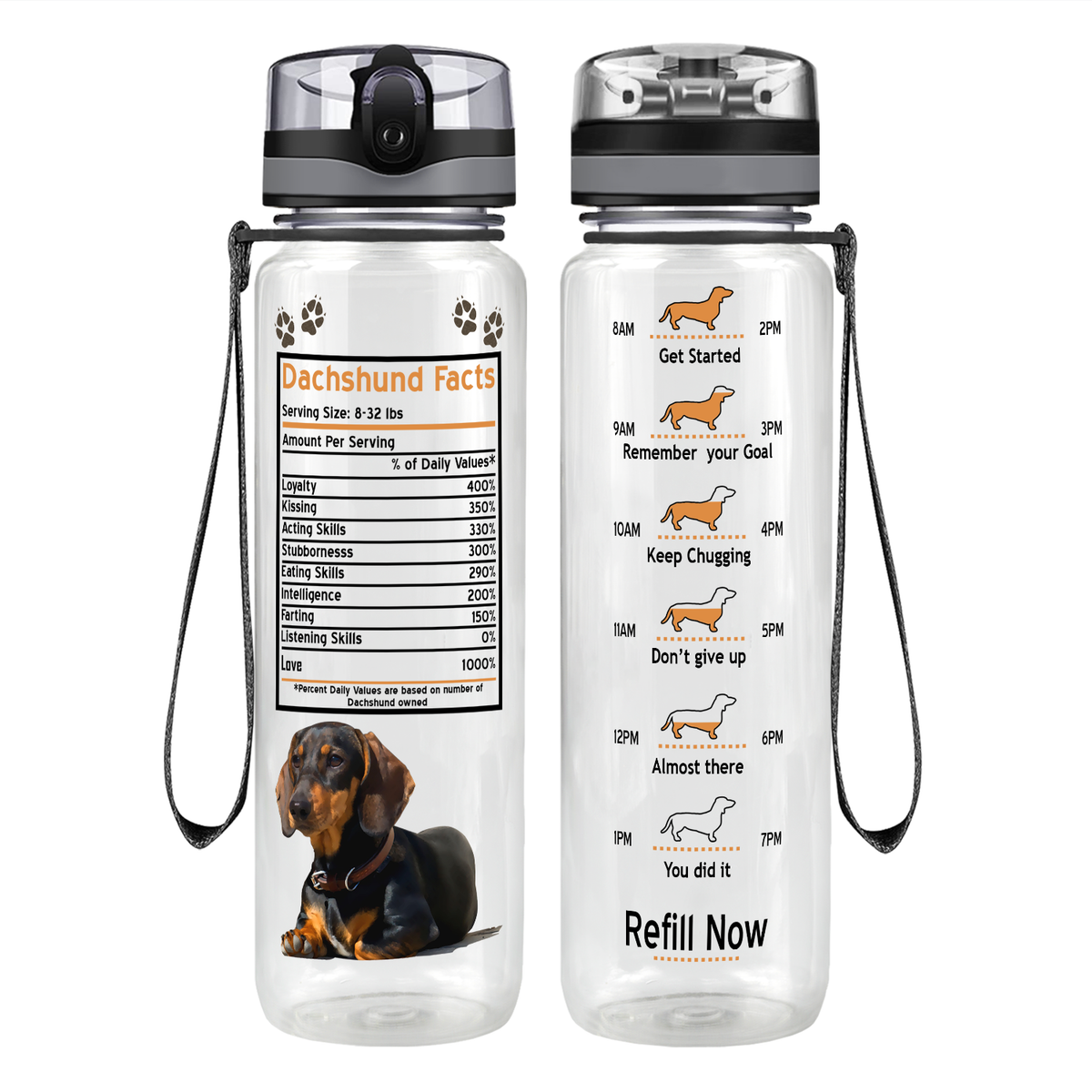 Dachshund Facts on 32 oz Motivational Tracking Water Bottle