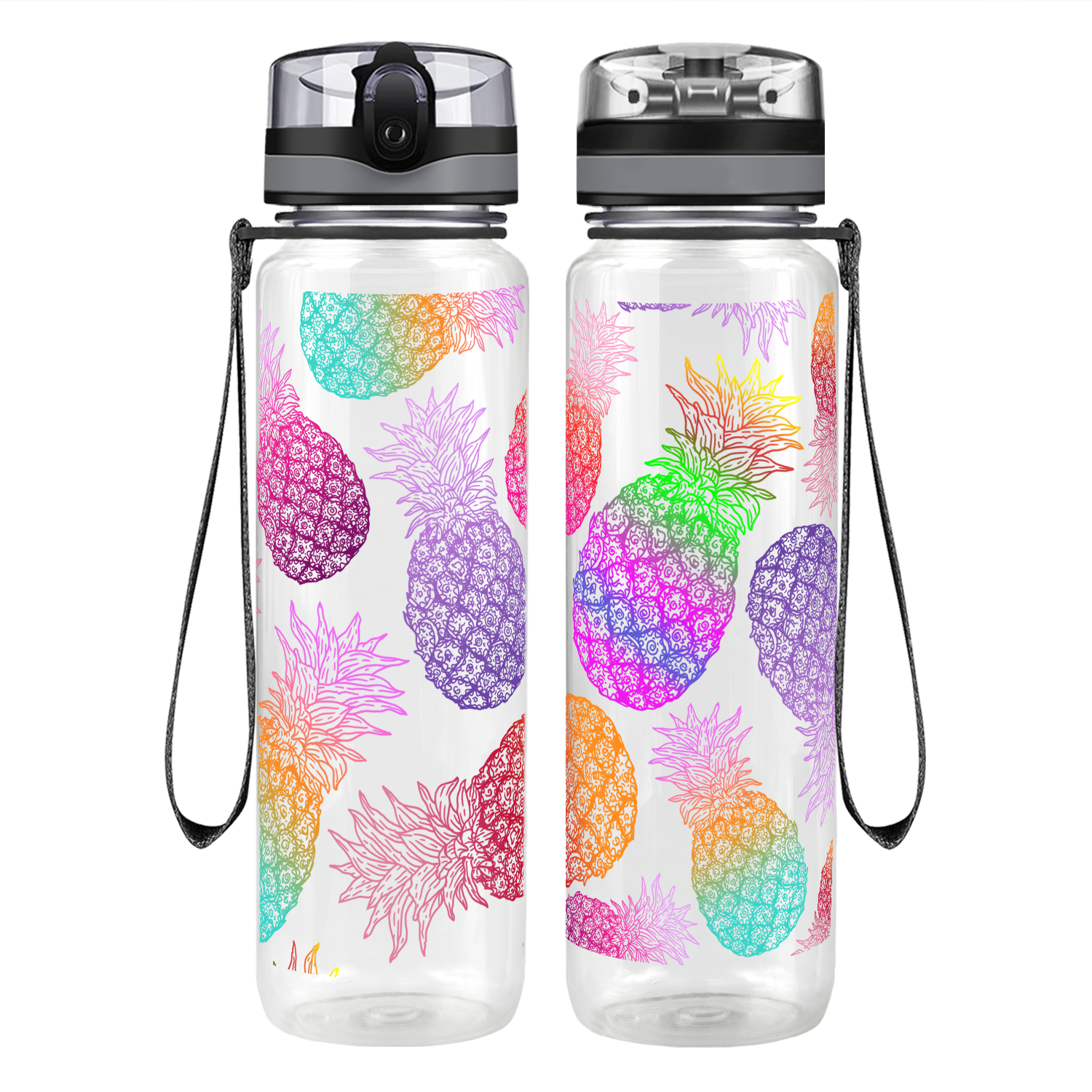 Colorful Pineapples Motivational Tracking Water Bottle