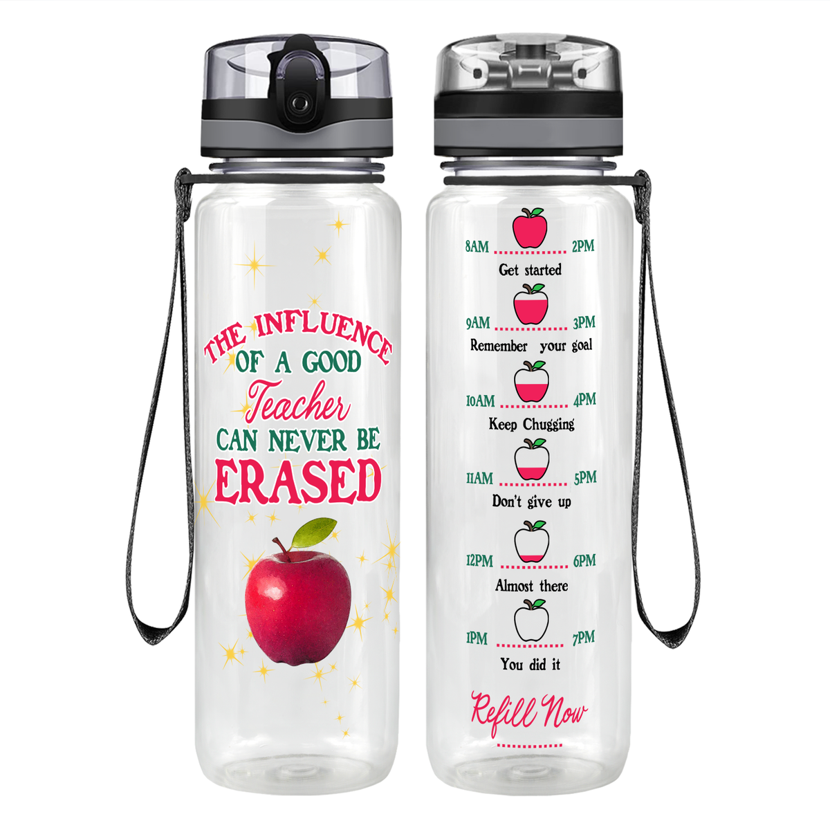 Teacher Can Never be Erased on 32 oz Motivational Tracking Water Bottle