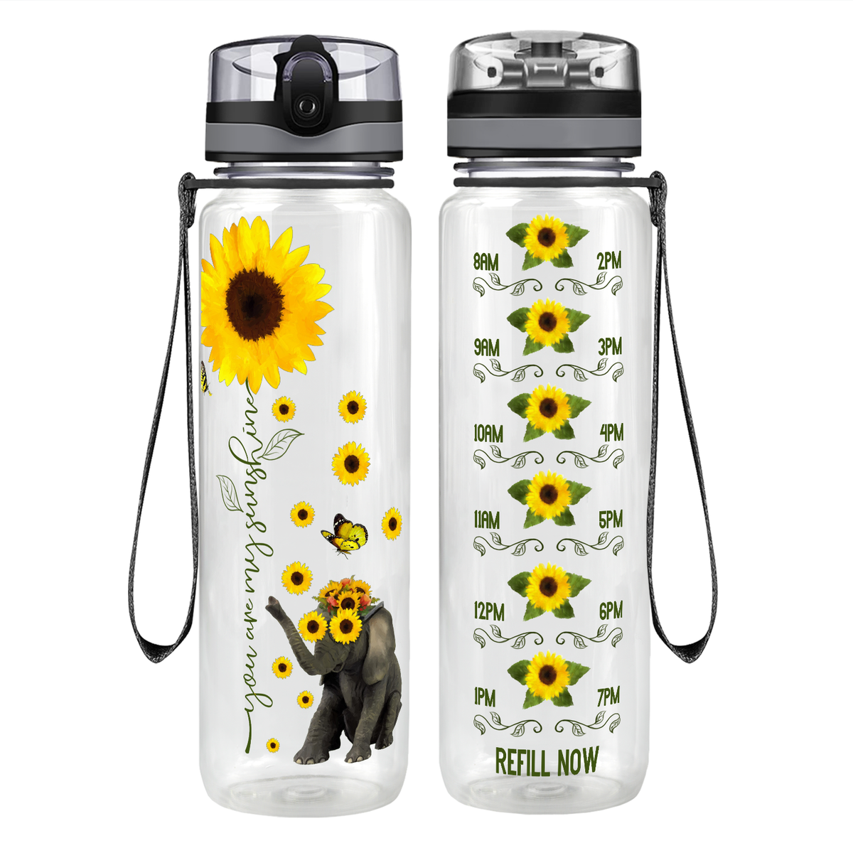 You are My Sunshine Sunflower on 32 oz Motivational Tracking Water Bottle