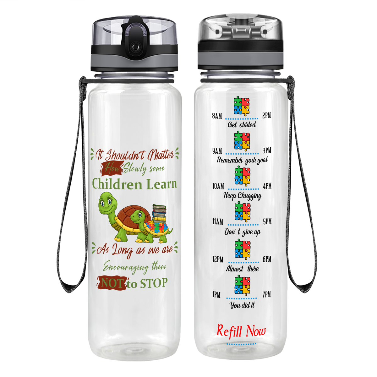 Children Learn Encourage Them Not to Stop on 32 oz Motivational Tracking Autism Water Bottle