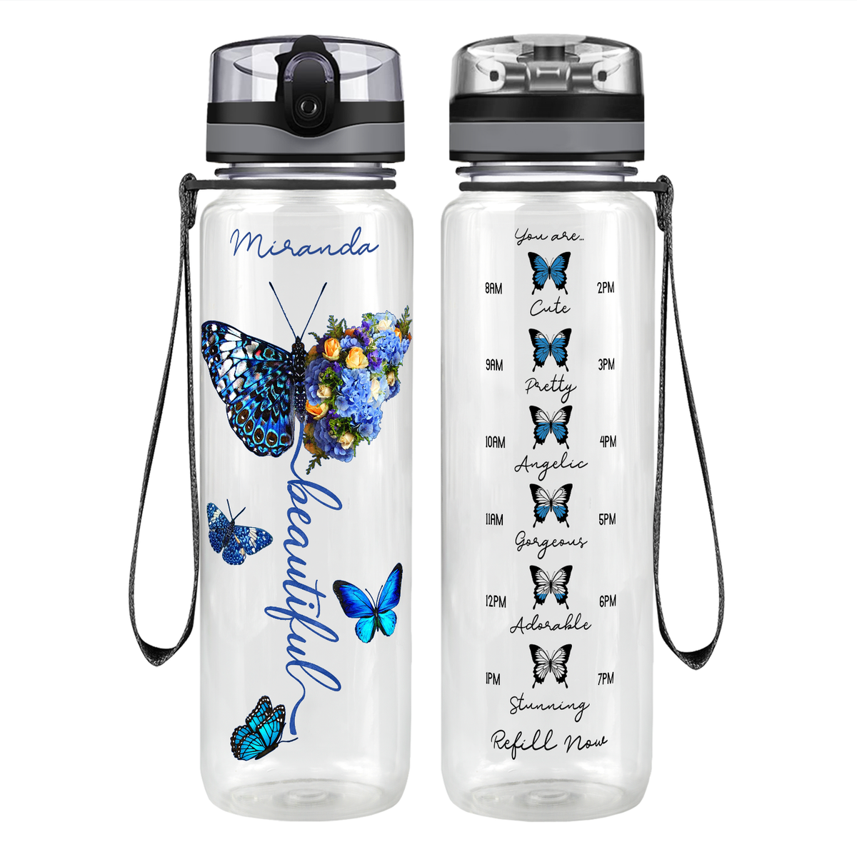 Personalized Beautiful Butterflies Motivational Tracking Water Bottle