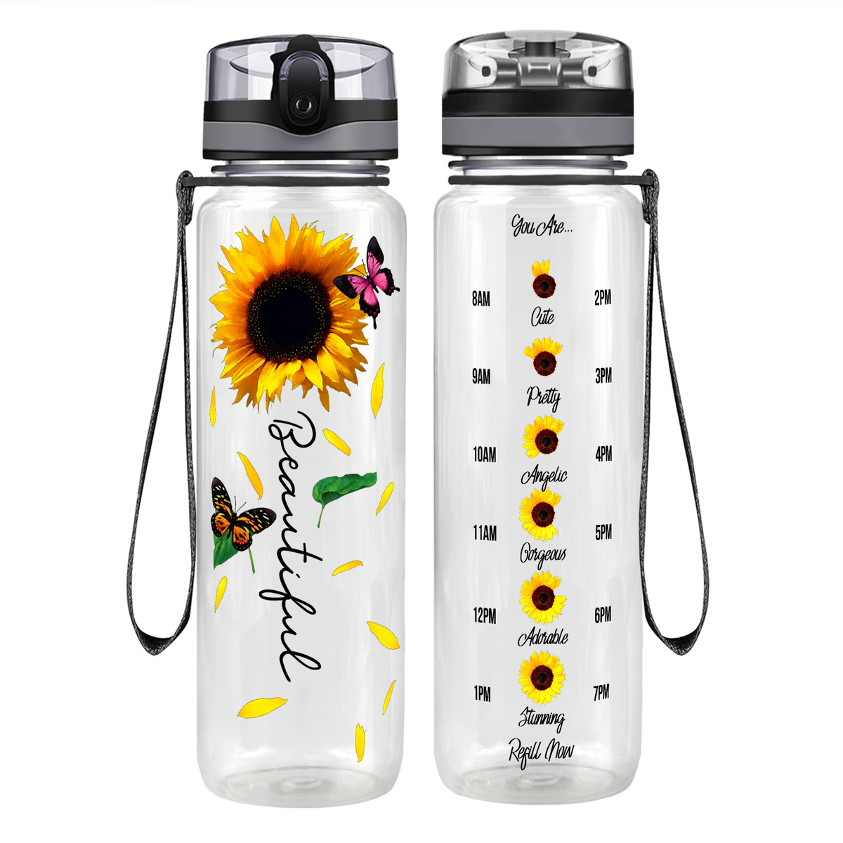 Beautiful Sunflowers on 32 oz Motivational Tracking Water Bottle