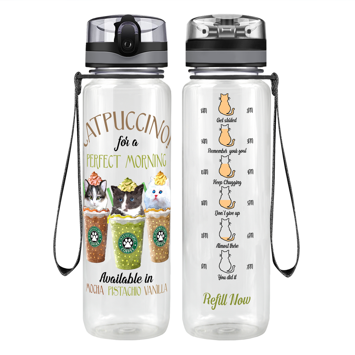 Catpuccino Perfect Morning Motivational Tracking Water Bottle