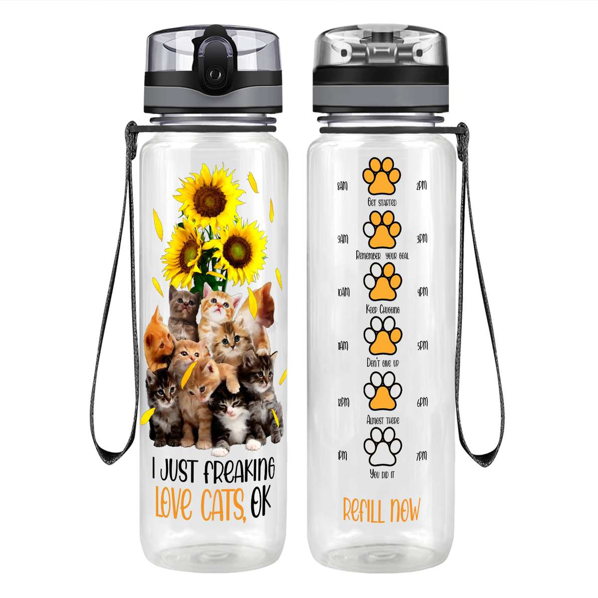 I Just Freaking Love Cats Motivational Tracking Water Bottle