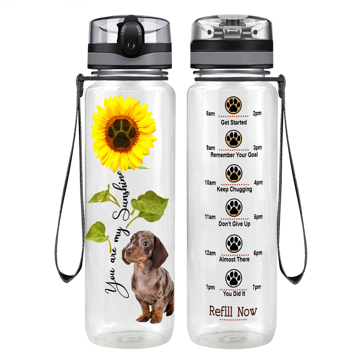 You are my Sunshine Dapple Dachshund Puppy on 32 oz Motivational Tracking Water Bottle