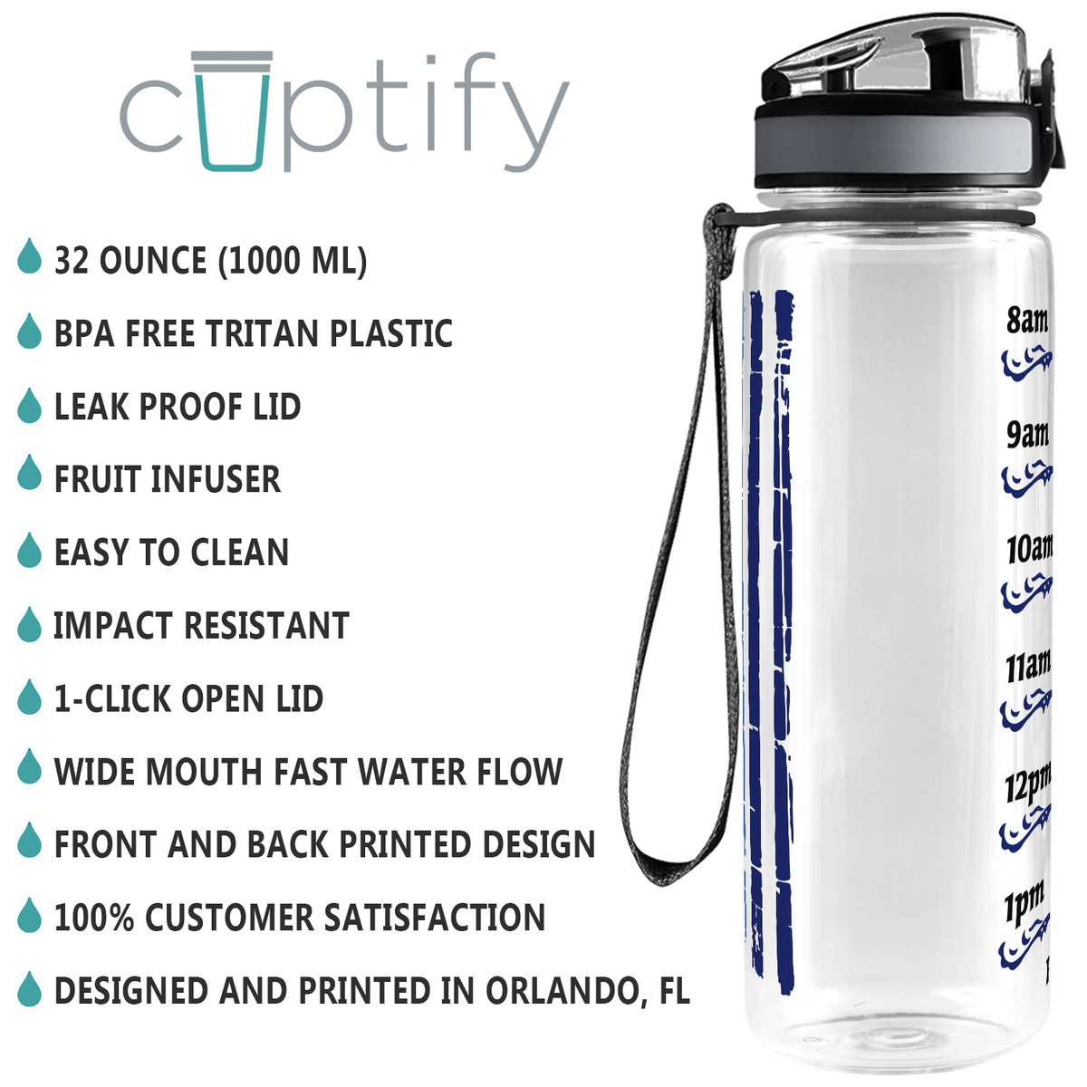 Distressed Paramedic Thin Blue Line Flag 32 oz Motivational Tracking Paramedic Water Bottle