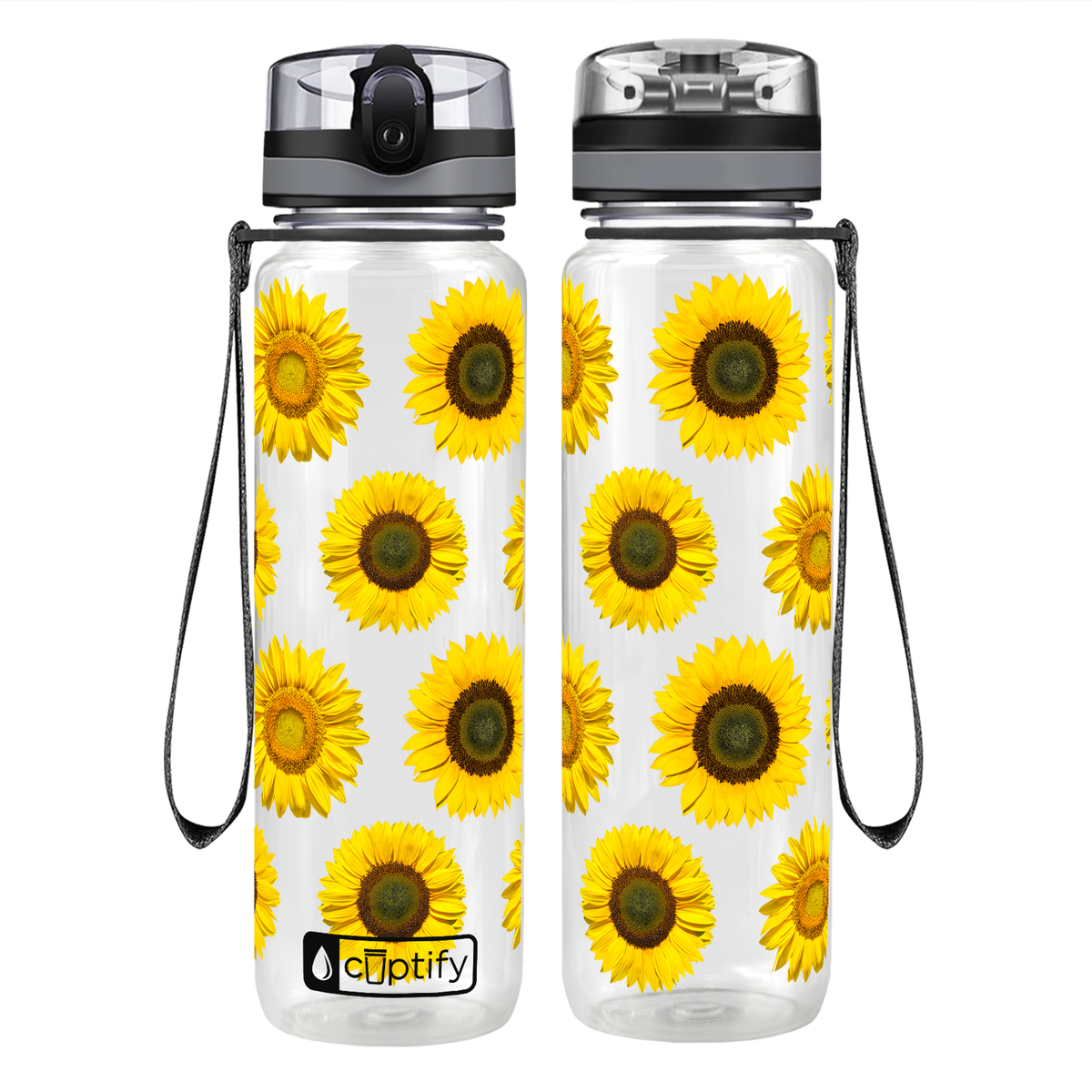 Sunflowers Galore on 32 oz Motivational Tracking Water Bottle