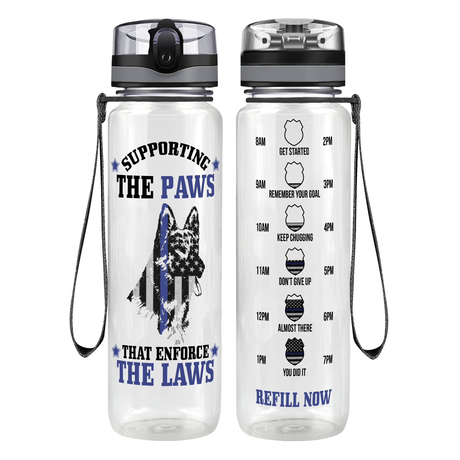 Thin Blue Line Sunflower on 32 oz Motivational Tracking Water Bottle -  Cuptify
