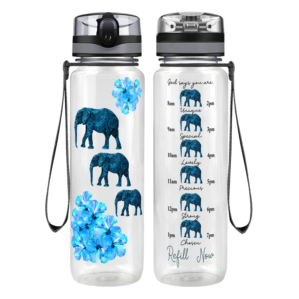 Blue Elephants Motivational Tracking Water Bottle