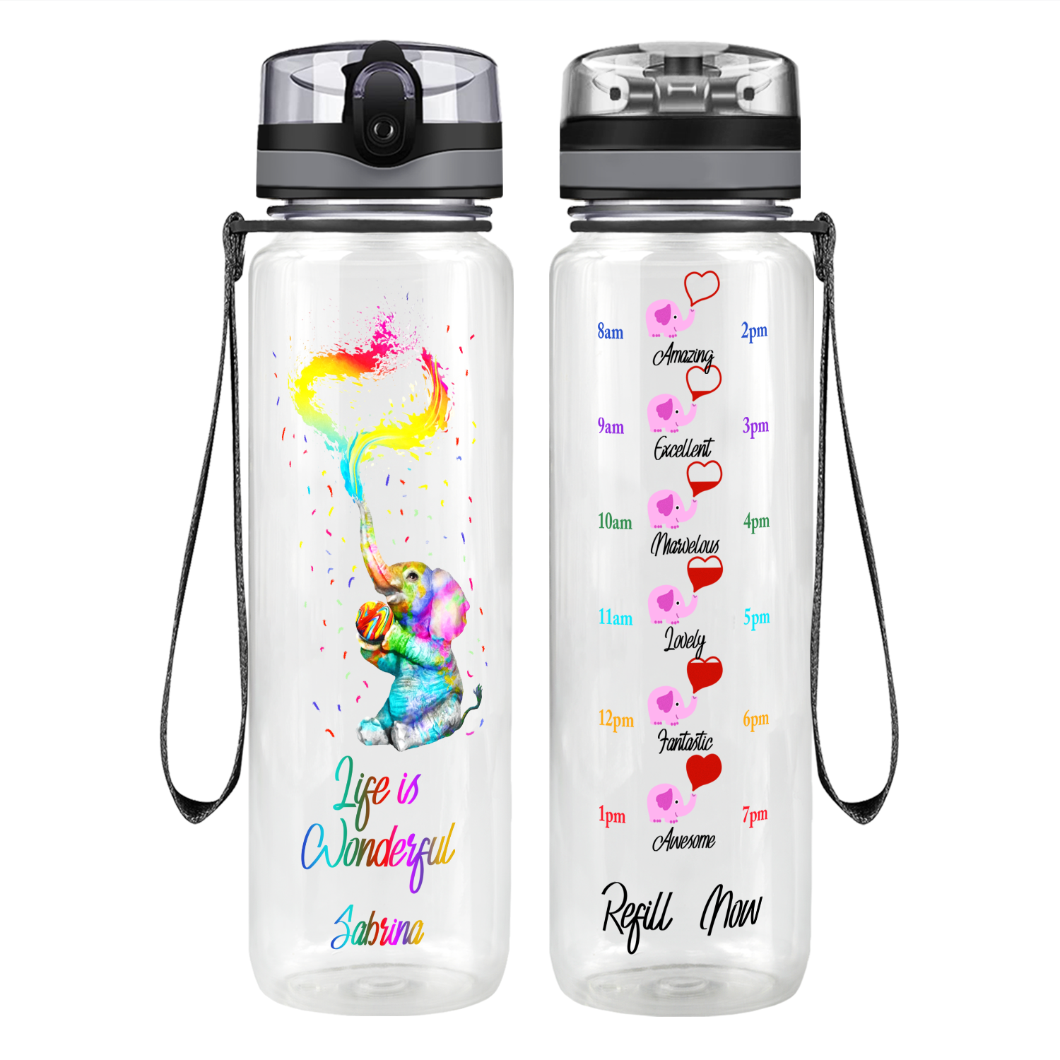 Personalized Life is Wonderful on 32 oz Motivational Tracking Water Bottle