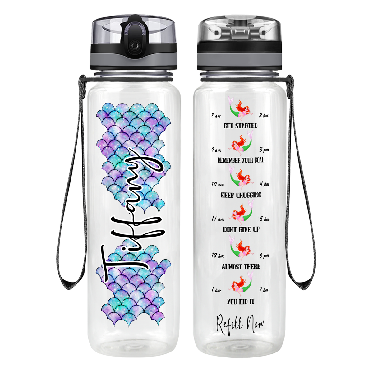 Personalized Mermaid Scales Motivational Tracking Water Bottle
