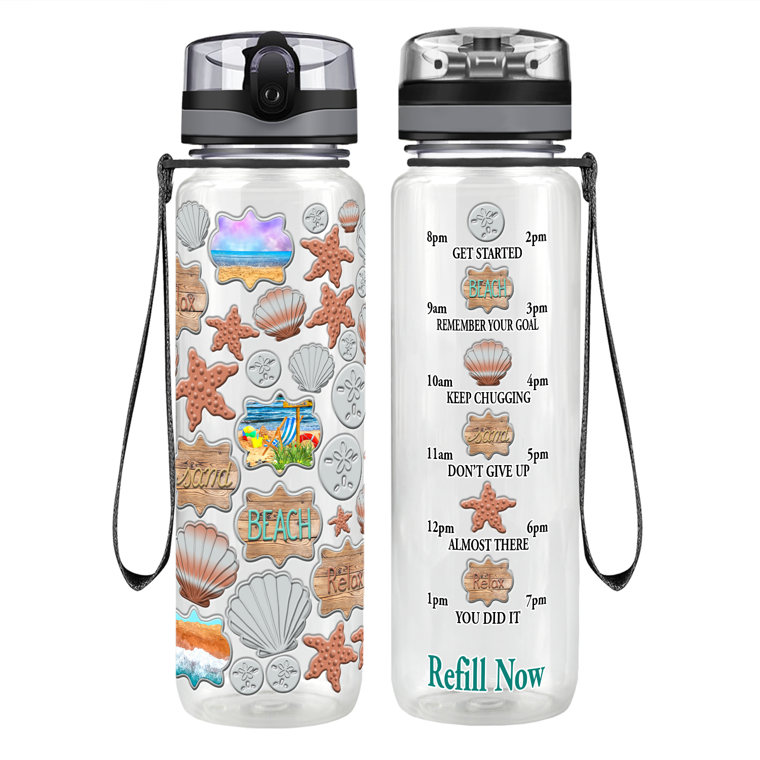 Personalized Sand Beach Relax Motivational Tracking Water Bottle