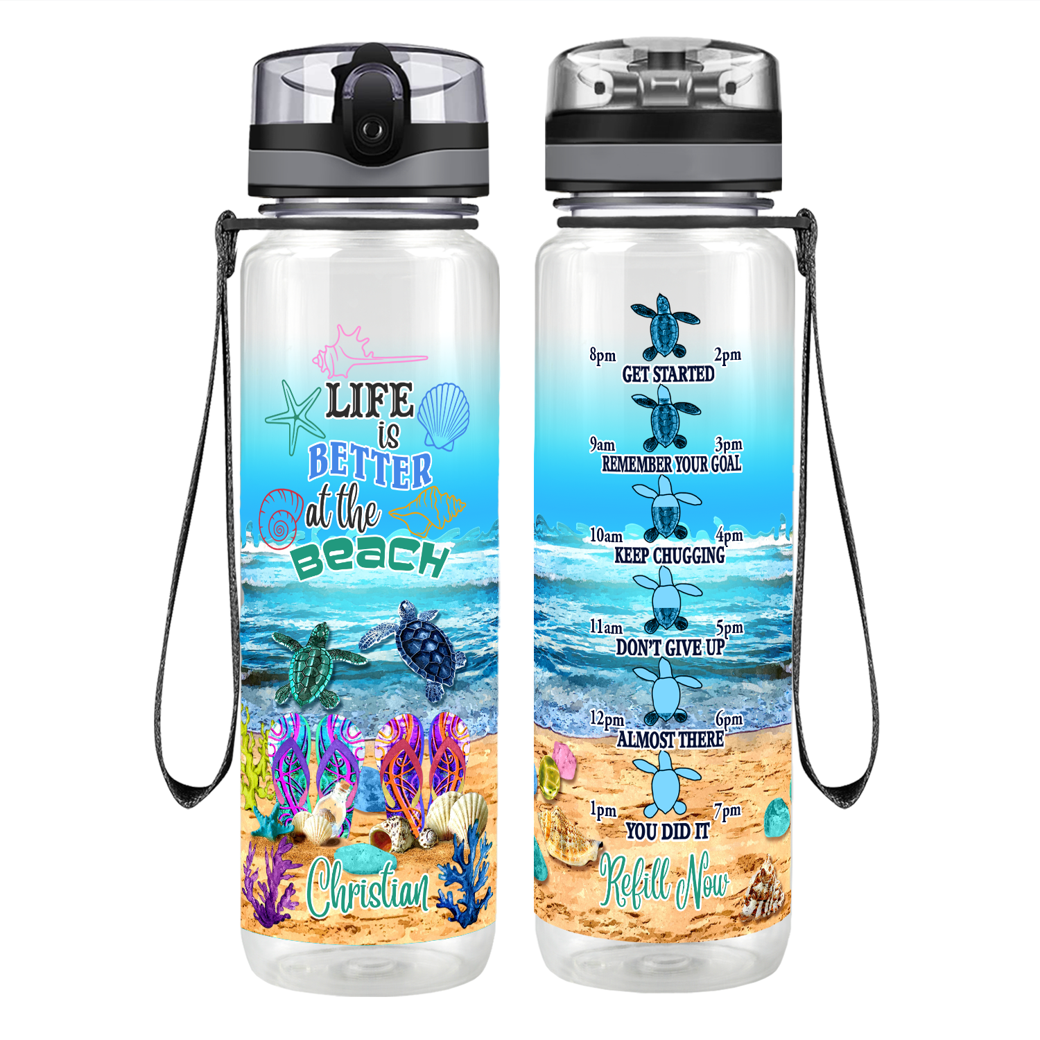 Personalized Life is Better at the Beach Motivational Tracking Water Bottle